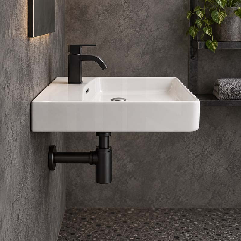 600x420x120mm Wall-hung Rectangle White Ceramic Basin Left / Right Hand Bowl One Tap Hole