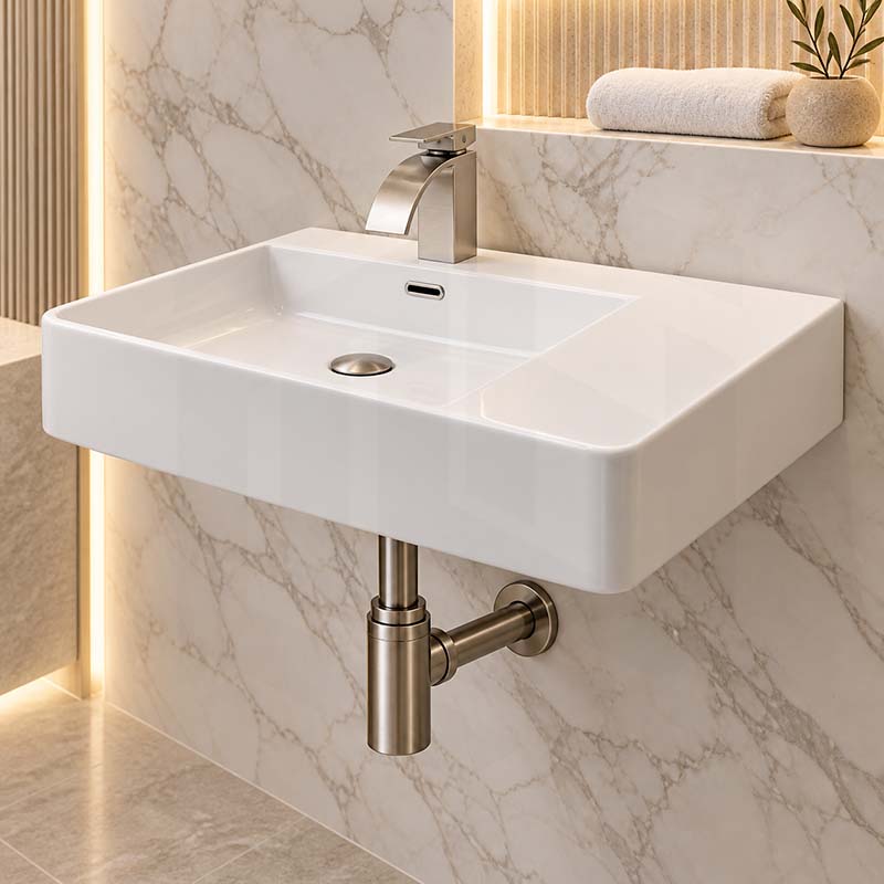 600x420x120mm Wall-hung Rectangle White Ceramic Basin Left / Right Hand Bowl One Tap Hole