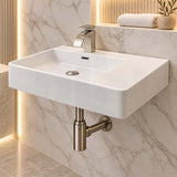 600x420x120mm Wall-hung Rectangle White Ceramic Basin Left / Right Hand Bowl One Tap Hole