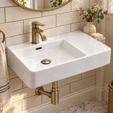 600x420x120mm Wall-hung Rectangle White Ceramic Basin Left / Right Hand Bowl One Tap Hole