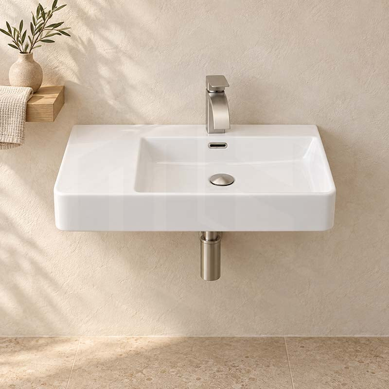 600x420x120mm Wall-hung Rectangle White Ceramic Basin Left / Right Hand Bowl One Tap Hole