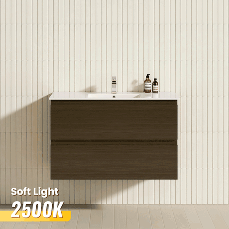 600-1500Mm Wall Hung Bathroom Floating Vanity Dark Grey Wood Grain Pvc Filmed Drawers Cabinet