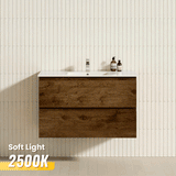 Poseidon 600-1500mm Dark Oak Wood Grain PVC Filmed Wall Hung Bathroom Vanity with/without Ceramic/Poly Top