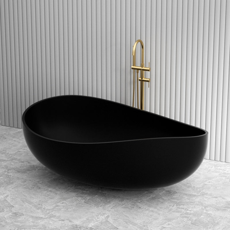 1800 毫米波浪独立式浴缸椭圆形哑光黑色无溢流