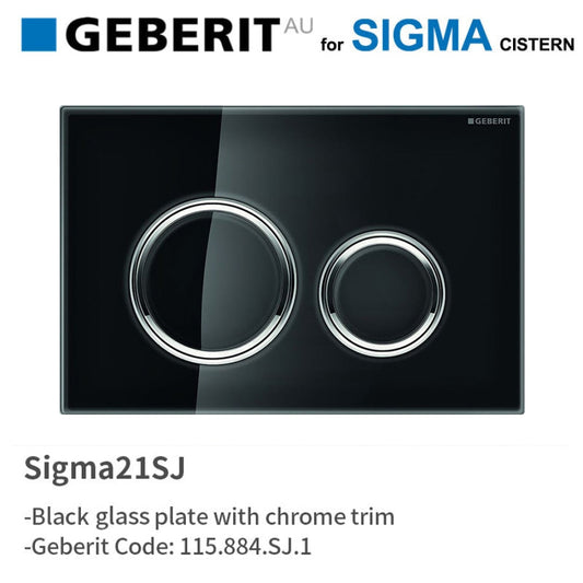 Geberit Sigma21SJ Toilet Button Black Plate Chrome Trim for Concealed Cistern 115.884.SJ.1