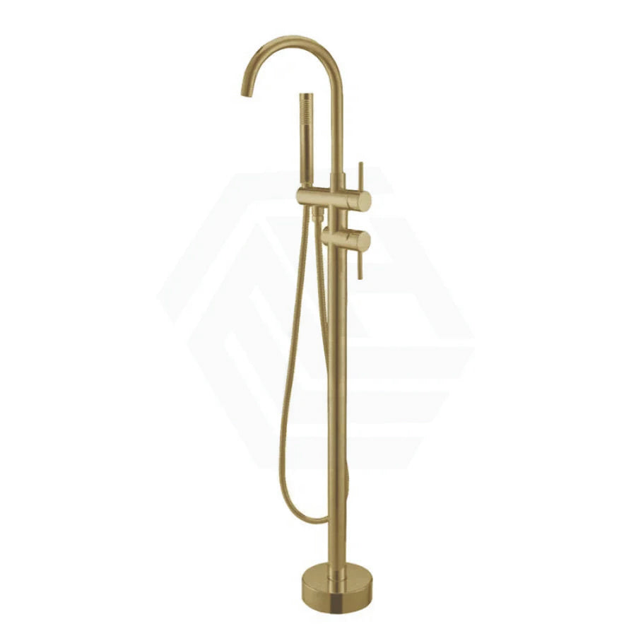 G#1(Gold) Norico Round Floor Mounted Bath Mixer Handheld Solid Brass Brushed Gold Mixers