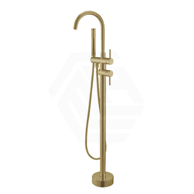 G#1(Gold) Norico Round Floor Mounted Bath Mixer Handheld Solid Brass Brushed Gold Mixers
