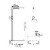 Square Chrome Thermostatic Sliding Twin Shower Rail Bottom Water Inlet