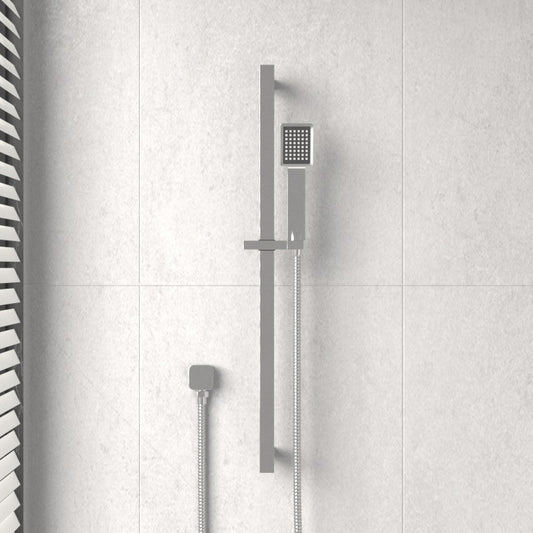 方形镀铬淋浴杆，带手持淋浴套件，壁挂式