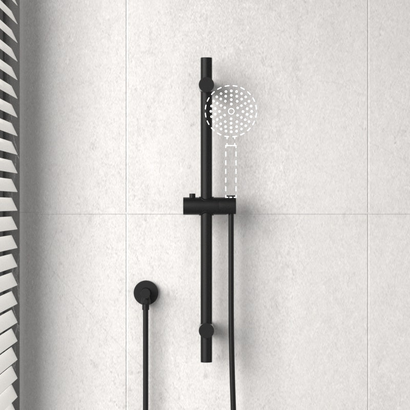 圆形黑色可调节淋浴杆，仅带墙壁连接器和水管