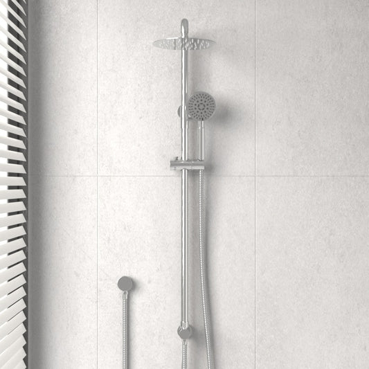 8 inch 200mm Round Chrome Twin Shower Station with 5 Functions Handheld Universal Water Inlet