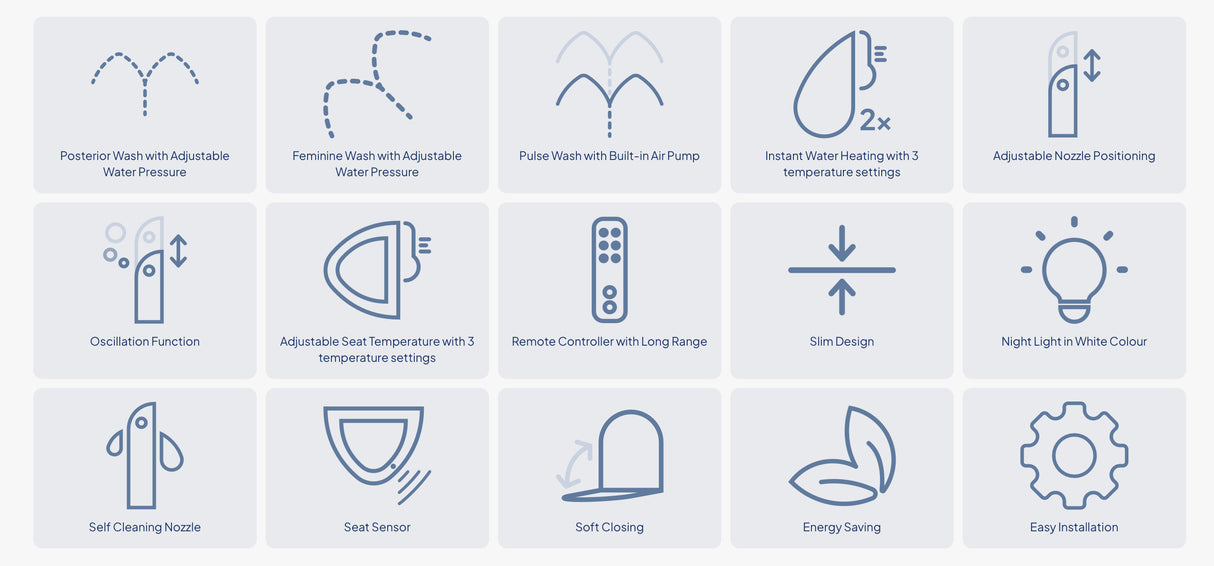 Smart Heated Bidet Seat with Built-in Speaker for D Shape / Round Shape Toilets 500x365/390x108mm - Variant Colour
