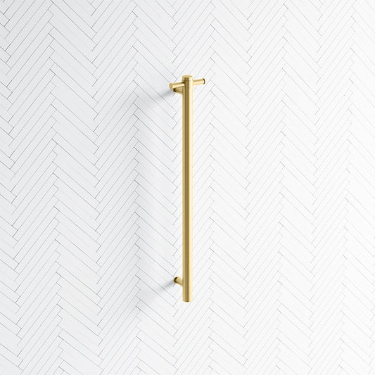 G#2(Gold) ThermoGroup 12V 900mm Brushed Brass Round Vertical Single Heated Towel Rail