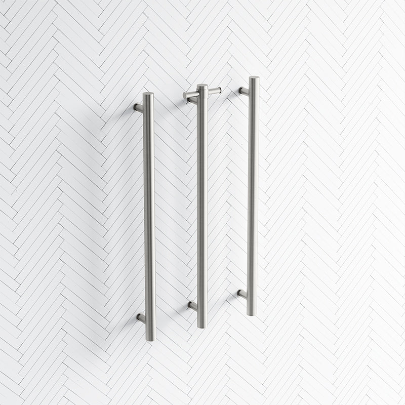 ThermoGroup 12V 900mm Straight Round Vertical 3 Single Heated Towel Rails Polished Stainless Steel