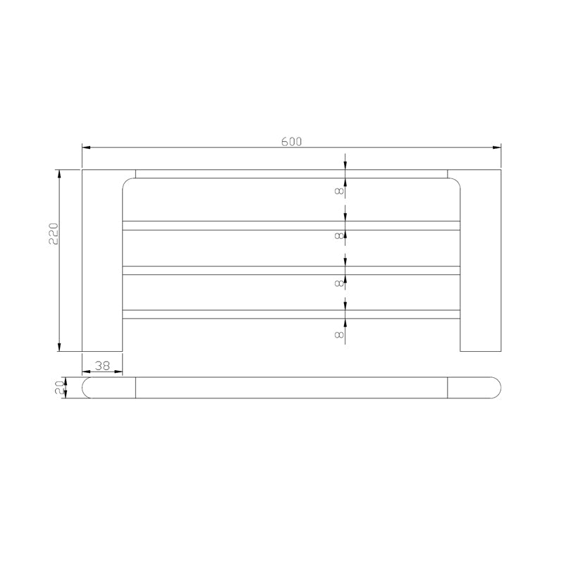 Quavo Chrome Towel Rack 600mm Brass 4 Bars Wall Mounted Bathroom Products