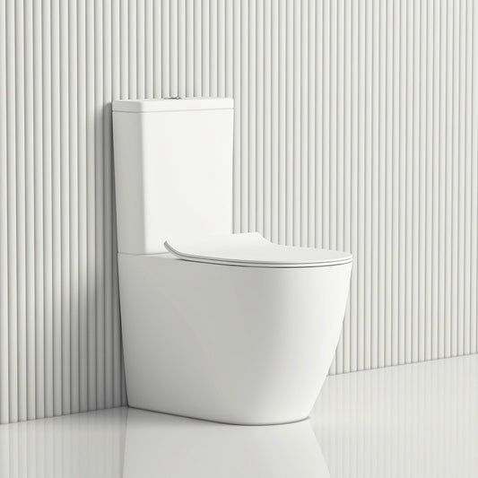 665x380x845 毫米浴室背靠墙卫生间套件舒适高度哑光白色无框冲水陶瓷