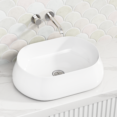 570X420X160Mm Above Counter Ceramic Basin Gloss White Oval Basins