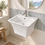 530x440x360mm Zento Bathroom Square Wall Hung Gloss White Ceramic Basin with Tap Hole