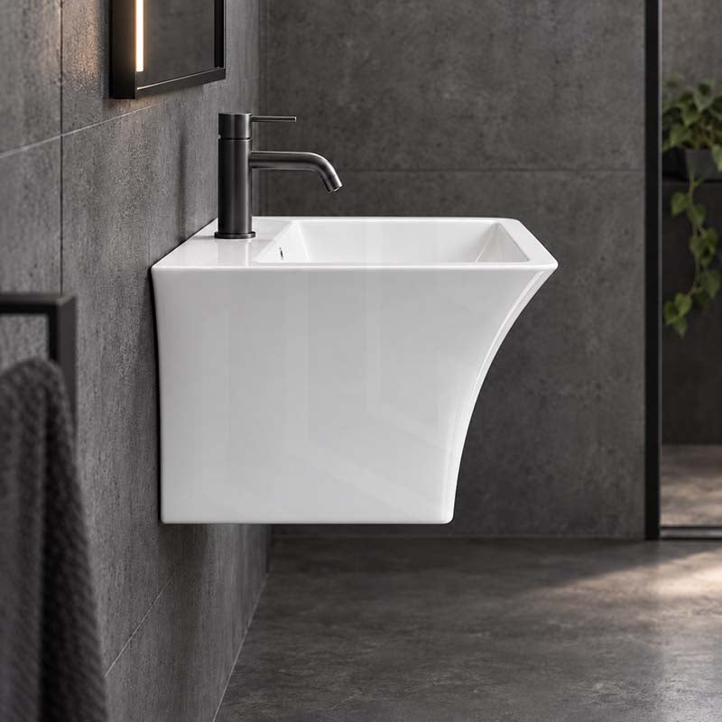 530x440x360mm Zento Bathroom Square Wall Hung Gloss White Ceramic Basin with Tap Hole