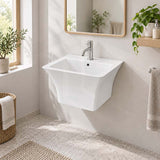 530x440x360mm Zento Bathroom Square Wall Hung Gloss White Ceramic Basin with Tap Hole
