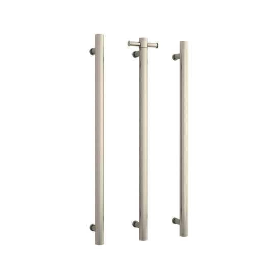 N#2(Nickel) ThermoGroup 12V 900mm Brushed Nickel Straight Round Vertical 3 Single Heated Towel Rails