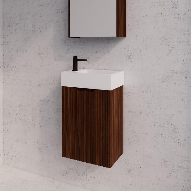 450x250x550mm Wall Hung Vanity Left Hand Hinge with Poly Top Brown Oak