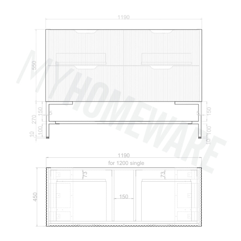 1200mm Bali Bathroom Freestanding Fluted Vanity with Drawers Single/Double Bowls In Various Colours