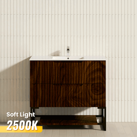 ABS 600-1500mm Bali Brown Oak Fluted Freestanding Bathroom Vanity with/without Ceramic/Poly Top