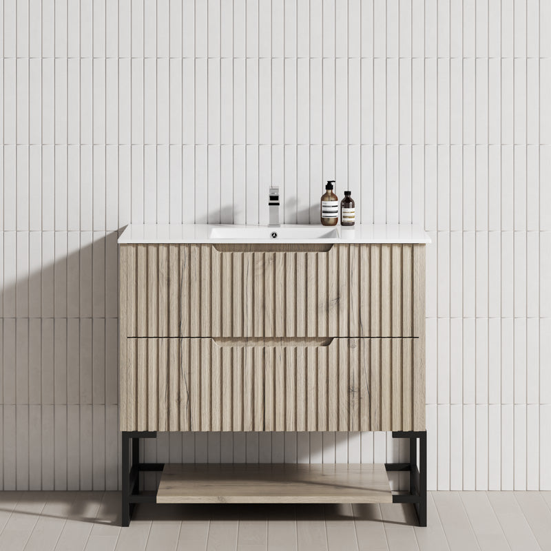 600-1500Mm Bali White Oak Bathroom Freestanding Fluted Vanity With Drawers Vanities With Legs