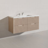 600-1500mm Bali Wall Hung Bathroom Floating Vanity American Oak Linear Fluted Cabinet PVC Coating