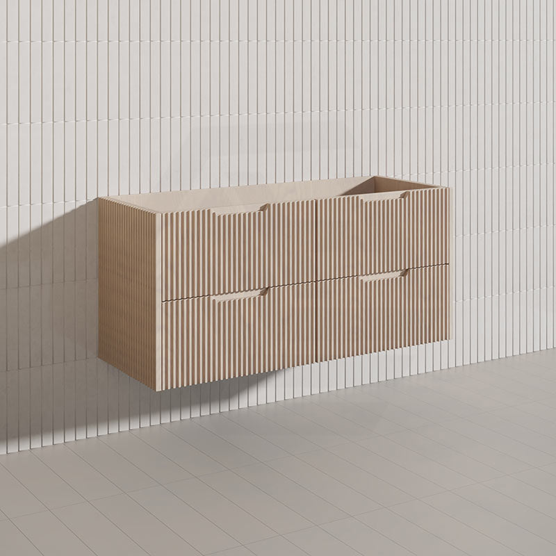 600-1500mm Bali Wall Hung Bathroom Floating Vanity American Oak Linear Fluted Cabinet PVC Coating