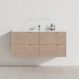 600-1500mm Bali Wall Hung Bathroom Floating Vanity American Oak Linear Fluted Cabinet PVC Coating