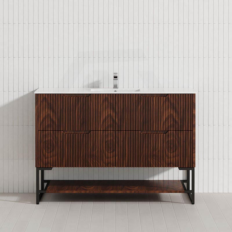 600-1500mm Bali Brown Oak Bathroom Freestanding Fluted Vanity with Drawers