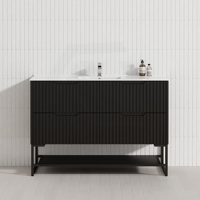 600-1500mm Bali Matt Black Bathroom Freestanding Fluted Vanity with Drawers