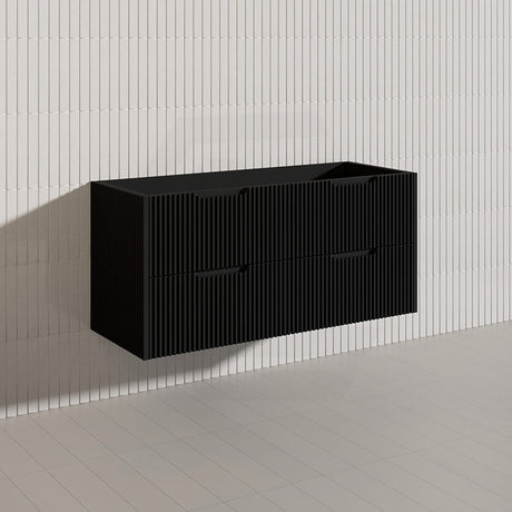 600-1500mm Bali Wall Hung Bathroom Floating Vanity Matt Black Linear Fluted Cabinet PVC Coating