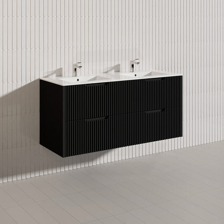 600-1500mm Bali Wall Hung Bathroom Floating Vanity Matt Black Linear Fluted Cabinet PVC Coating