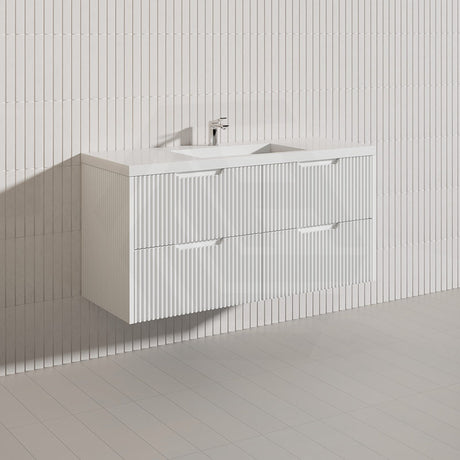 600-1500mm Bali Wall Hung Bathroom Floating Vanity Matt White Linear Fluted Cabinet PVC Coating