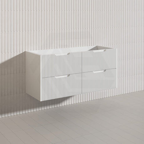 600-1500mm Bali Wall Hung Bathroom Floating Vanity Matt White Linear Fluted Cabinet PVC Coating