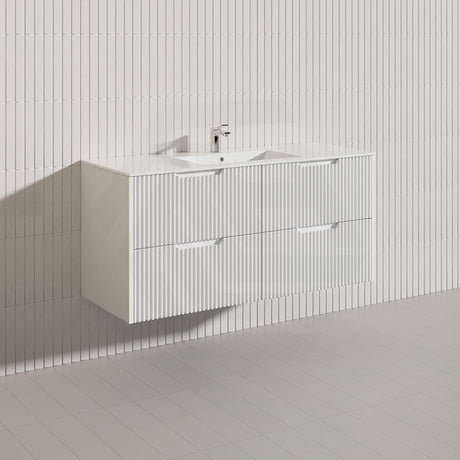 600-1500mm Bali Wall Hung Bathroom Floating Vanity Matt White Linear Fluted Cabinet PVC Coating