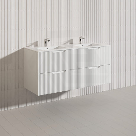 600-1500mm Bali Wall Hung Bathroom Floating Vanity Matt White Linear Fluted Cabinet PVC Coating