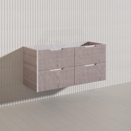 600-1500mm Bali Wall Hung Bathroom Floating Vanity White Oak Linear Fluted Cabinet PVC Coating