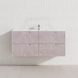 600-1500mm Bali Wall Hung Bathroom Floating Vanity White Oak Linear Fluted Cabinet PVC Coating
