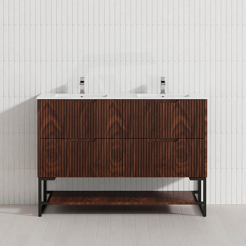 600-1500mm Bali Brown Oak Bathroom Freestanding Fluted Vanity with Drawers