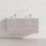 600-1500mm Bali Wall Hung Bathroom Floating Vanity White Oak Linear Fluted Cabinet PVC Coating