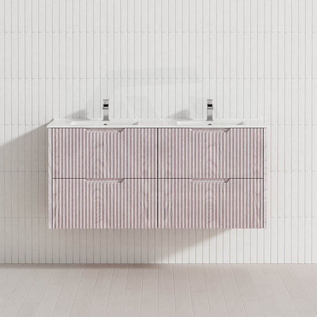 600-1500mm Bali Wall Hung Bathroom Floating Vanity White Oak Linear Fluted Cabinet PVC Coating