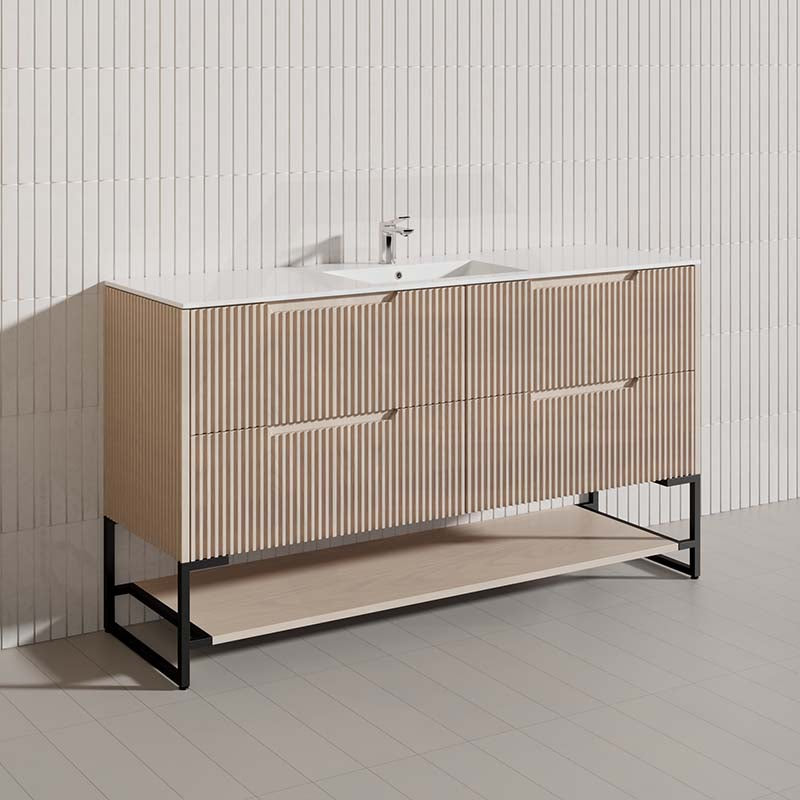 1500mm Bali Bathroom Freestanding Fluted Vanity with Drawers Single/Double Bowls In Various Colours