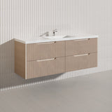 600-1500mm Bali Wall Hung Bathroom Floating Vanity American Oak Linear Fluted Cabinet PVC Coating