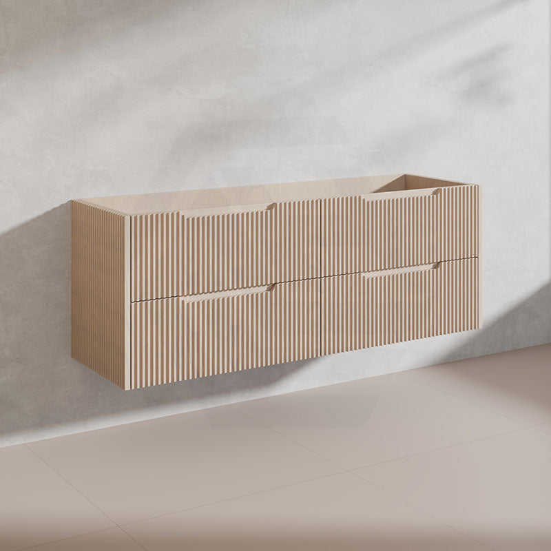 600-1500mm Bali Wall Hung Bathroom Floating Vanity American Oak Linear Fluted Cabinet PVC Coating