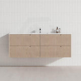 600-1500mm Bali Wall Hung Bathroom Floating Vanity American Oak Linear Fluted Cabinet PVC Coating