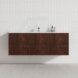 600-1500mm Bali Wall Hung Bathroom Floating Vanity Brown Oak Linear Fluted Cabinet PVC Coating
